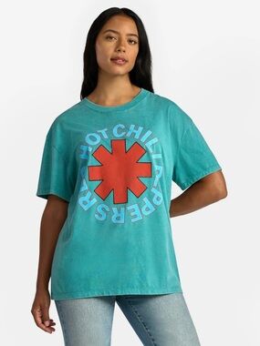 Unisex Official Red Hot Chili Peppers Teal Short Sleeve Graphic Tee